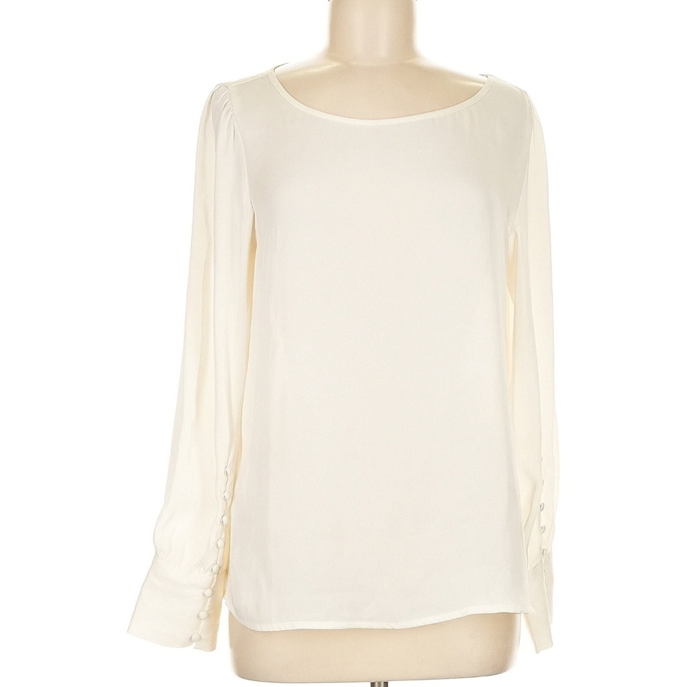 Express off white satin round neck button sleeve blouse